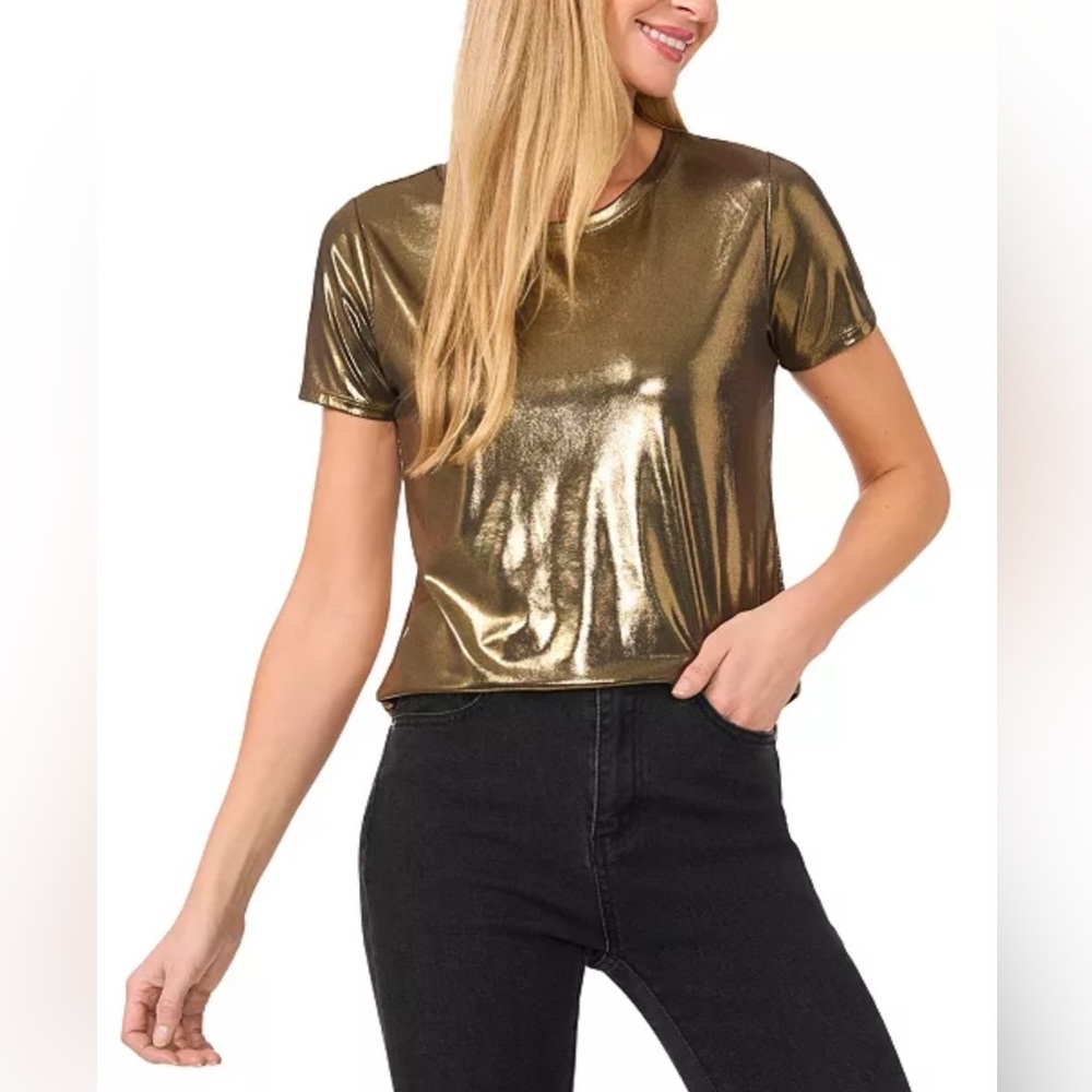 CeCe Women's Metallic Shine Short Sleeve T-Shirt
Color: Gold Rush
Size: Small